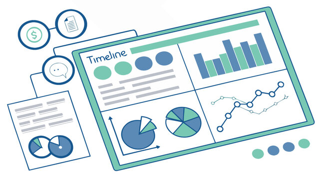 Hand drawn infographic elements charts and business timeline diagrams set