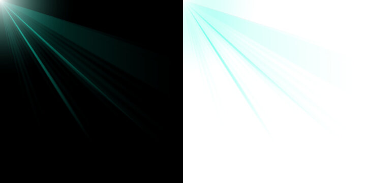 Abstract Light Ray Comparison Split Screen Design Featuring Realistic Lens Flare and Stylized Cyan Energy Burst Graphic