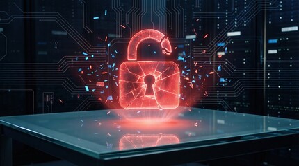 Obraz premium Digital alert call warns of mobile danger with broken lock symbol showing cybersecurity risk and firewall breach in high tech