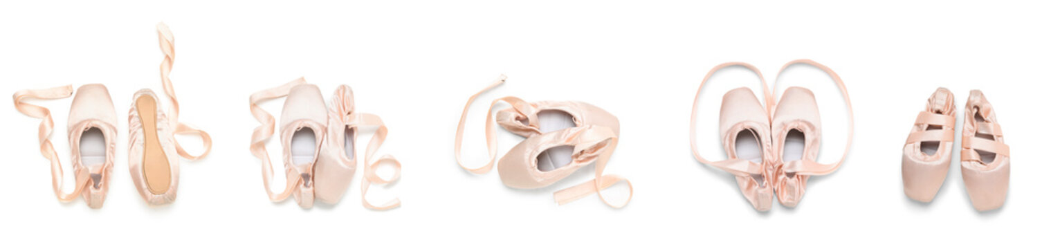 Set of pointe shoes on white background