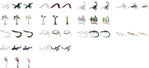 石炭紀の古生物のデフォルメイラストセット © サヤエンカリス