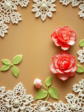 Intricate floral lace overlay with delicate, openwork design,  feminine,  textile