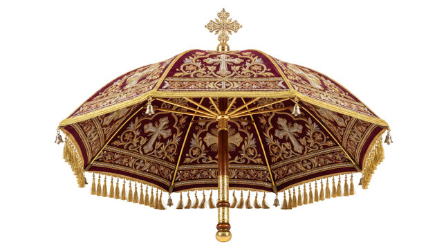Ornate liturgical ceremonial umbrella isolated on transparent background