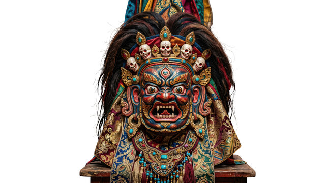 Traditional tibetan cham dance mask isolated on transparent background