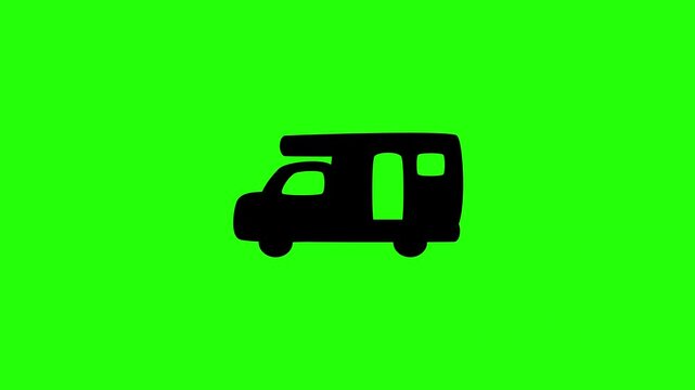Beautiful 4K motion asset containing a family recreational motorhome camper van truck silhouette bouncing. Clean popup graphic for outdoor camping road trip.