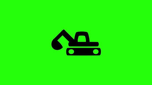 4K horizontal layout featuring a heavy construction excavator digger backhoe machinery vehicle silhouette bouncing cleanly. Dynamic popup icon for contractor.