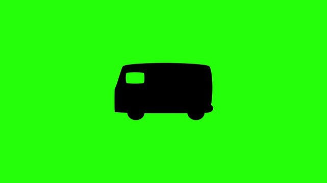 Clean 4K horizontal video showing a family passenger minivan microbus cargo van auto silhouette bouncing. High quality popup icon element for travel site.