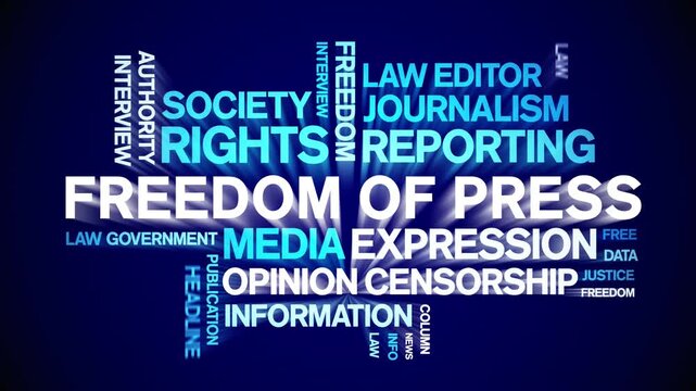 Freedom of Press animated word cloud-text design animation tag kinetic typography seamless loop.