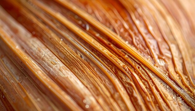 Close-up of corn husk threads in warm, reddish-brown hues with slight moisture, creating a textured, natural pattern