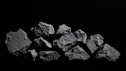 Fototapeta premium Raw grey stone rocks isolated on black background
