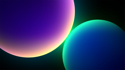 Abstract background vibrant glowing spheres with purple blue and green gradients in dark cosmic outer space, futuristic technology digital wallpaper © phochi