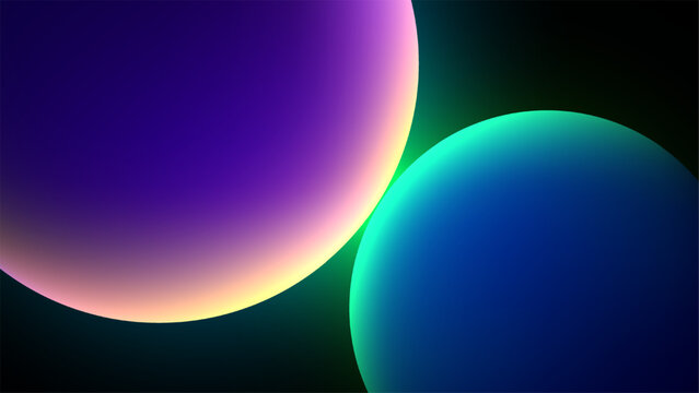 Abstract background vibrant glowing spheres with purple blue and green gradients in dark cosmic outer space, futuristic technology digital wallpaper