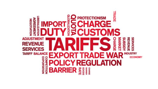 Tariffs animated word cloud-text design animation tag kinetic typography seamless loop.