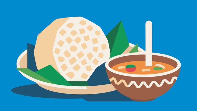 Illustration Of Ghanaian Fufu With Traditional Soup Vector Design Template
