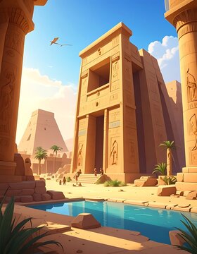 Ancient Egyptian Temple Pool Landscape.