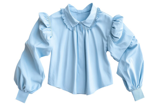 Light Blue Ruffled Blouse with Gathered Sleeves and Peter Pan Collar shirt lightblue