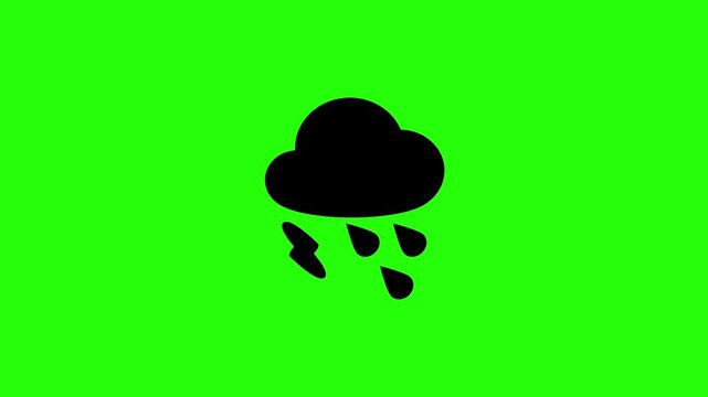 Dynamic 4K resolution asset showing a dangerous thunder storm cloud silhouette with lightning strike and rain bouncing. Playful popup transition element.