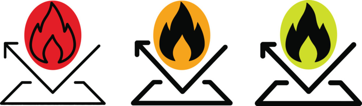 Fire Resistant Icon Set - Fireproof Surface Reflection Vector Graphics