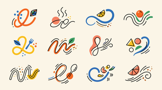 Abstract food element and culinary symbols collection in minimalist design