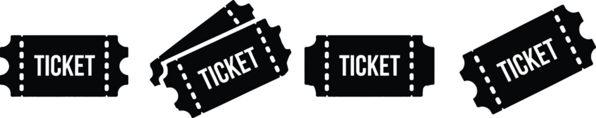 Fototapeta premium Ticket Icon Set - Black Vector Admission Tickets Graphic