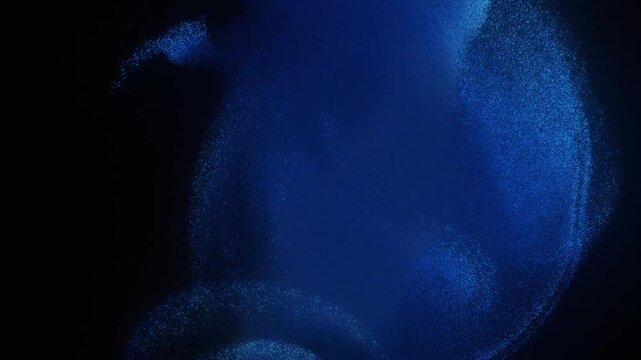 Abstract Blue Organic Energy Flow with Smooth Holographic Plasma Particles. Deep Indigo Stardust Waves feature Elegant Fluid Motion and Radiant Light. Full-Screen 4K Loop for Tech Visuals.