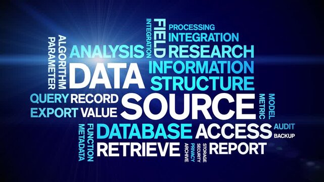 Data Source animated word cloud-text design animation tag kinetic typography seamless loop.