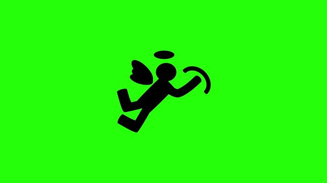 High quality 4K video showing a flying cupid angel silhouette with a bow and arrow representing love bouncing. Creative asset for Valentine event.