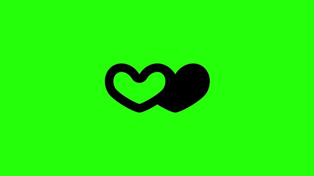4K horizontal layout featuring two interlocking love heart silhouettes representing romance and connection bouncing. Tactical popup icon for dating app.