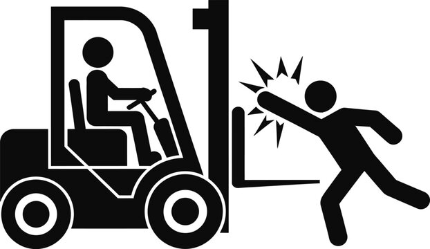 Forklift accident illustration with worker and pedestrian
