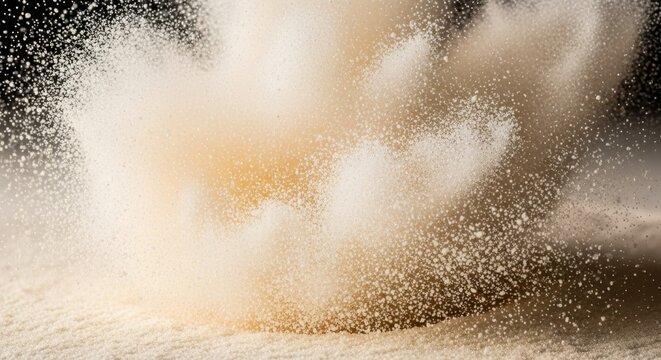Extreme Close-Up of Sugar Dust Particles Exploding in a Dynamic Abstract Formation