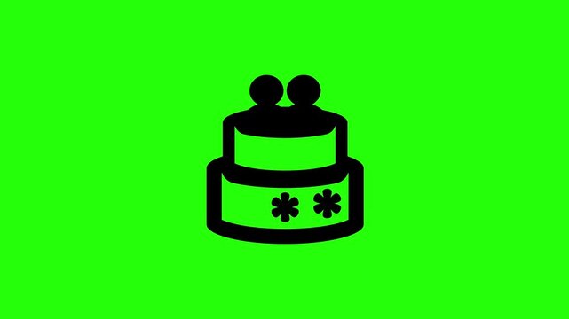 Premium 4K video showcasing a large sweet wedding cake silhouette with multi layers and toppers bouncing fluidly. Clean energetic dessert popup asset.