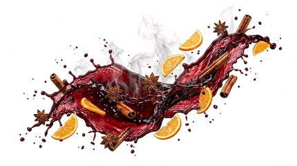 Naklejka premium Clean commercial advertising presentation of a premium artisan spiced wine punch showcasing fresh culinary ingredients.