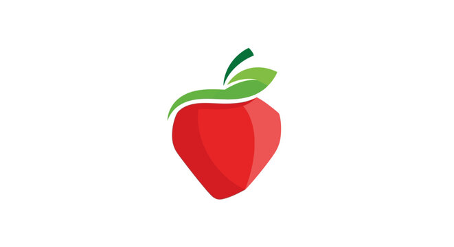 Stylized Red Apple Logo with Green Leaf on White Background