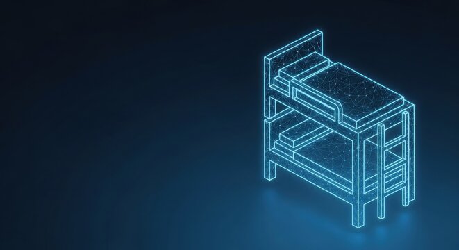 Glowing Neon Bunk Bed Furniture Illustration Isolated on Dark Background