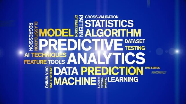 Predictive Analytics animated word cloud-text design animation tag kinetic typography seamless loop.