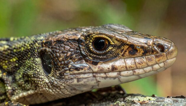 Detailed Close-Up of a Sand Lizard Head with Intricate Scale Patterns.