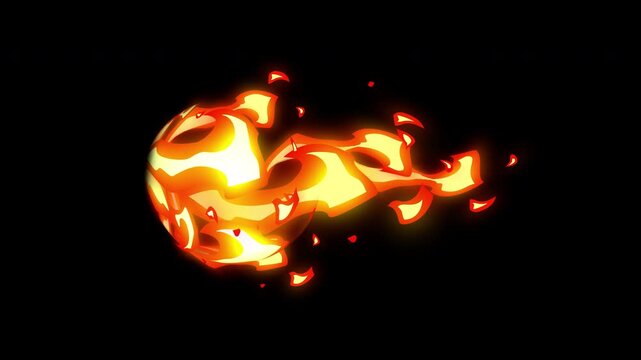 Animation fire ball, shape comet with burning long fire tail pattern on black background. suitable for creative motion graphics project