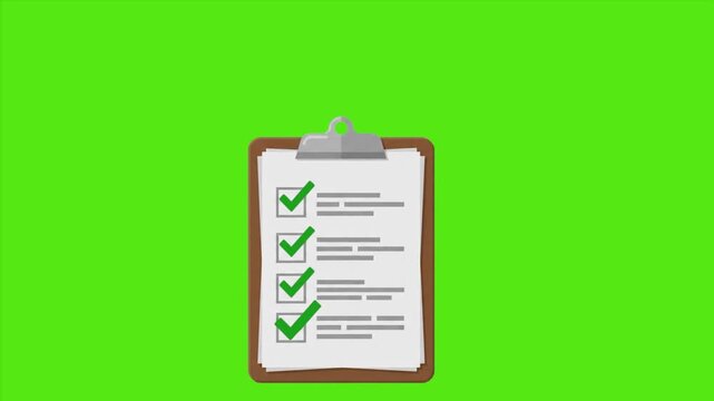 Clipboard Checklist Animation with Green Screen and Black Background