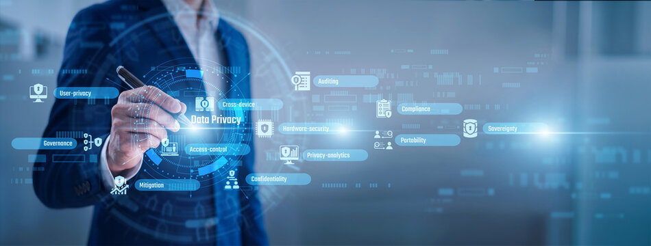 Compliance officer point of Data Privacy concept. User confidentiality is the top priority. Robust Data Privacy policies protect sensitive information from breaches and sharing today.