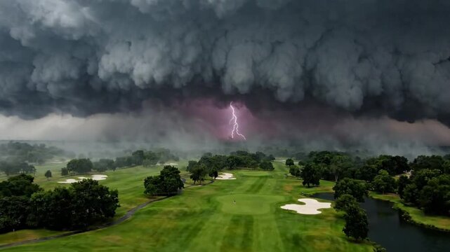 Golf Course Stormy Weather Lightning.