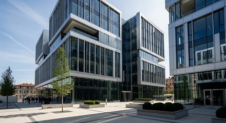 Obraz premium Modern Urban Office Complex with Glass Facades