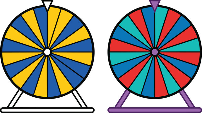 Colorful Prize Wheel Spinner Illustration Set with Lucky Draw Game Show and Raffle Wheel Icons