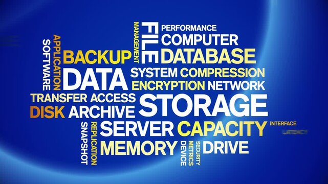 Data Storage animated word cloud-text design animation tag kinetic typography seamless loop.