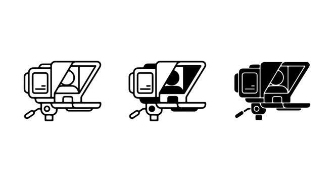 Teleprompter Icons Set, Broadcast Equipment Vector Graphics, News Studio Technology Elements