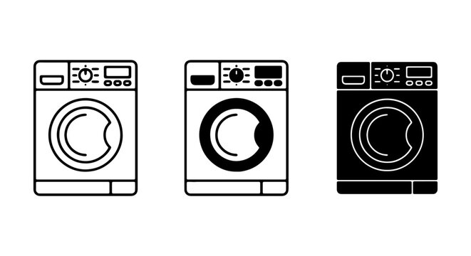 Washing Machine Icons, Laundry Appliance Vector Set, Home Cleaning Equipment Graphics