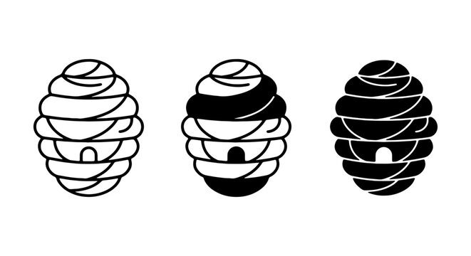 Beehive Icons, Swarm Nest Vector Art, Apiary Home Symbols, Honey Production Graphics