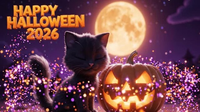 Black cat with jackolantern Halloween.