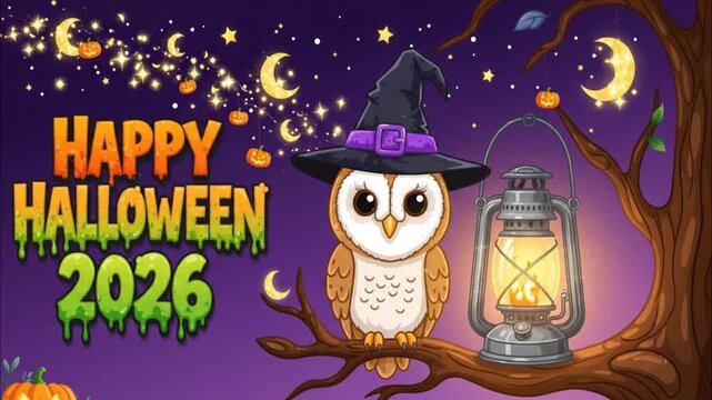 Halloween owl in witch hat.