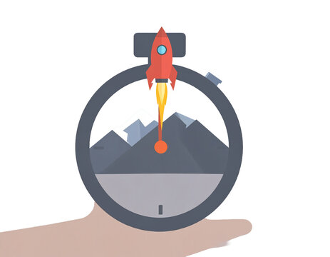 Time Management Speed Icon &mdash; Stopwatch with Rocket Crown, Productivity Focus Flat Vector, Transparent PNG 2026