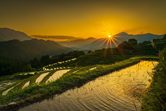 丸山千枚田の夕陽